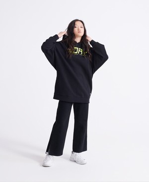 Superdry City Oversized Női Kapucnis Pulóver Fekete | LCQBP9768